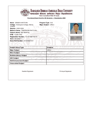 Provisional Exam Form for UG Semester - I Examination 2025