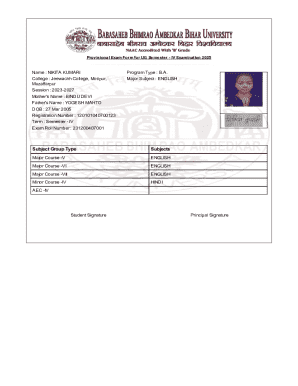Provisional Exam Form for UG Semester IV