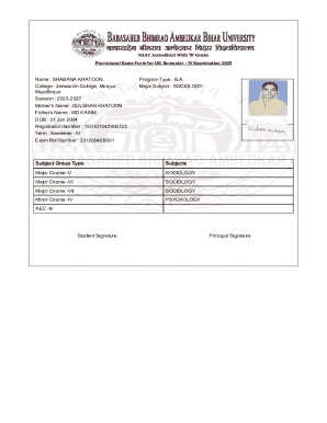 Provisional Exam Form for UG Semester IV