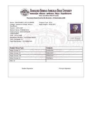 Provisional Exam Form for UG Semester IV
