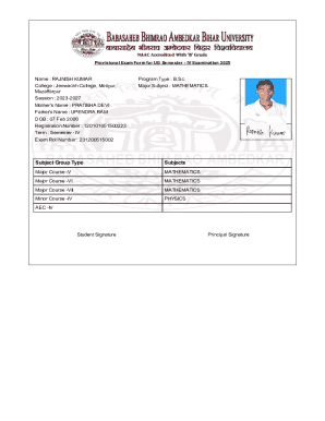 Provisional Exam Form for UG Semester IV