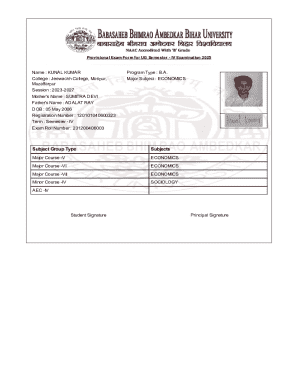 Provisional Exam Form for UG Semester - IV Examination 2025