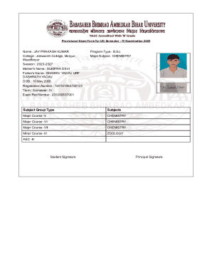 Provisional Exam Form for UG Semester IV