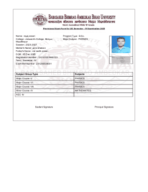 Provisional Exam Form for UG Semester IV