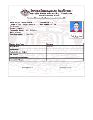 Provisional Exam Form for UG Semester - I Examination 2024