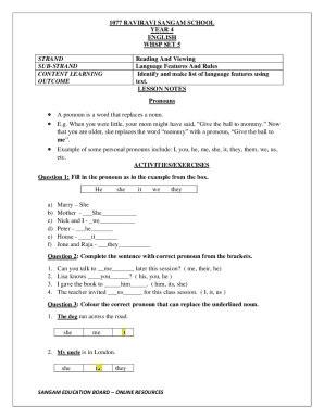 Year 4 English Pronouns Worksheet