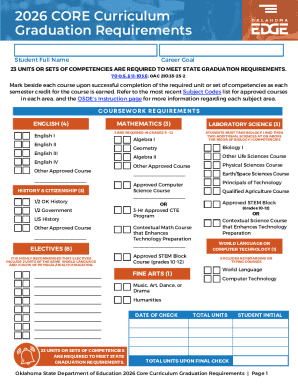 Oklahoma 2026 Core Curriculum Graduation Requirements