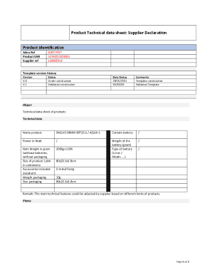 Supplier Declaration Technical Data Sheet
