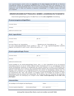 Erziehungsbeauftragung Gemäß Jugendschutzgesetz