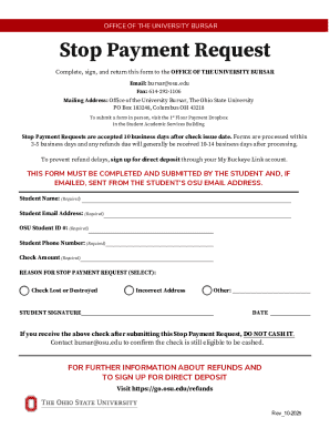 Ohio State University Stop Payment Request Form
