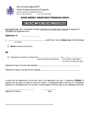 No Income Statement for Home Energy Assistance Program