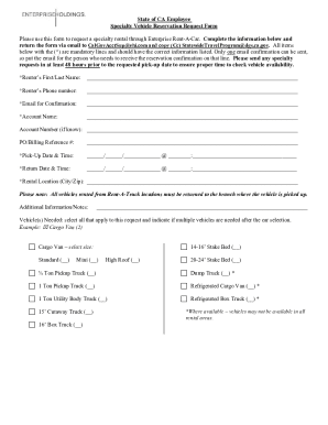 California Specialty Vehicle Reservation Request Form