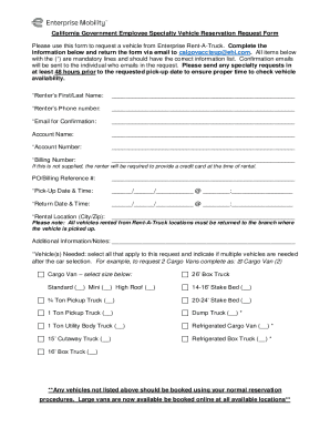 California Government Employee Specialty Vehicle Reservation Request Form