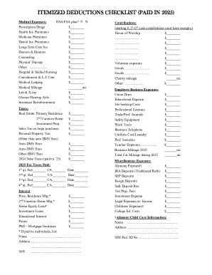 Itemized Deductions Checklist