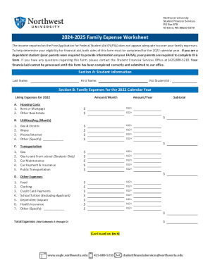 2024-2025 Family Expense Worksheet