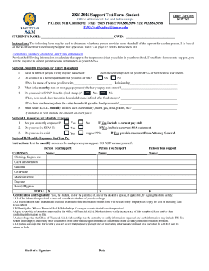 Student Support Test Form