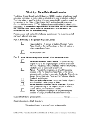 Ethnicity Race Data Questionnaire