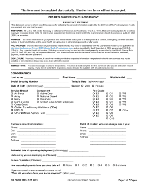 US Military Pre-Deployment Health Assessment