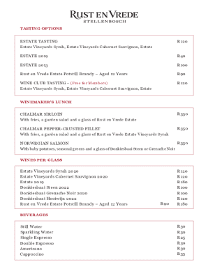 Rust en Vrede Wine Tasting Form