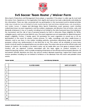 5v5 Soccer Team Roster Waiver Form
