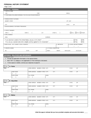 Personal History Statement Form