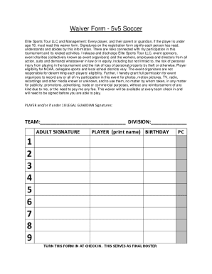 5v5 Soccer Waiver Form