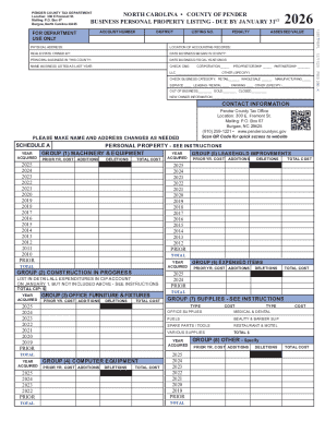 Pender County Business Personal Property Listing