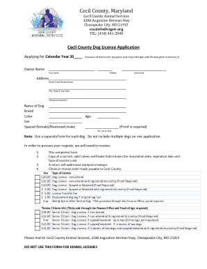 Cecil County Dog License Application