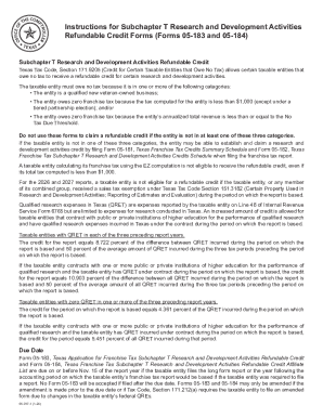Texas Subchapter T R&D Refundable Credit Forms