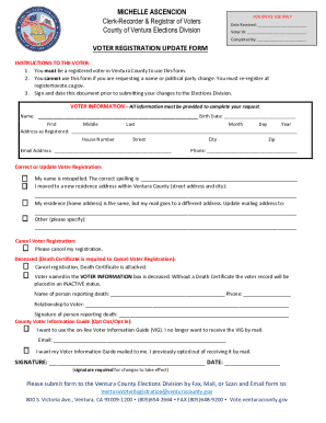 Ventura County Voter Registration Update Form