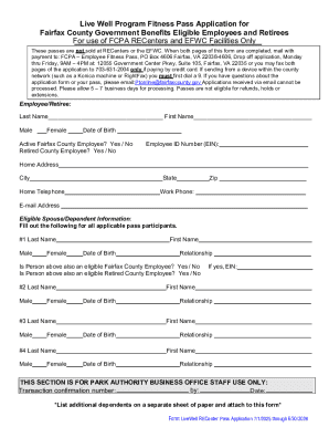Fairfax County Fitness Pass Application
