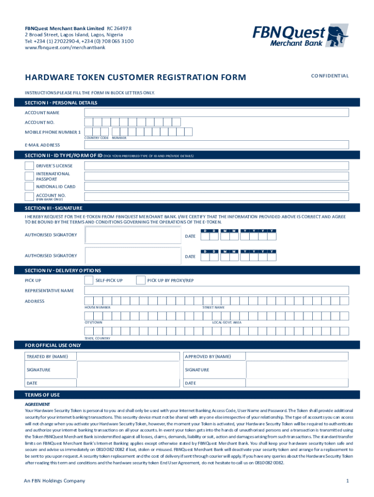 Token Request Form Fillable Online FBNQuest Hardware Token Registration Form Fax Email ...