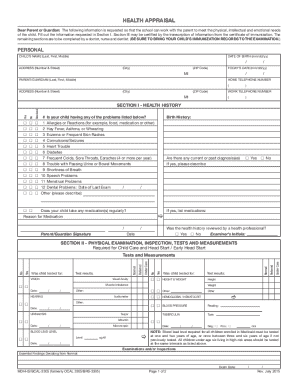 Michigan Health Appraisal Form