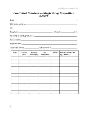 Controlled Substances Single Drug Disposition Record