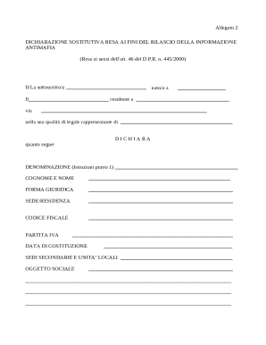 Italian Antimafia Information Declaration Form
