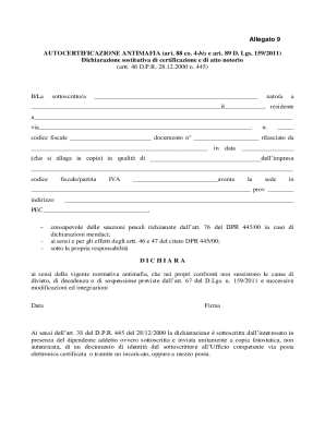 Italian Anti-Mafia Self-Certification Form