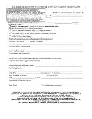 Italian Civil Status Certificate Request Form