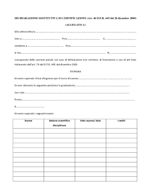 Dichiarazione Sostitutiva Certificazioni