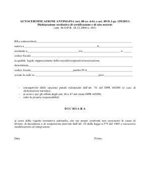 Italian Antimafia Self-Certification Form