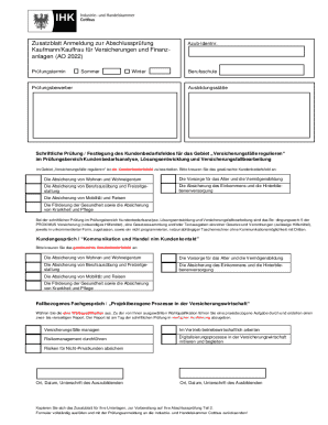 German Insurance Apprentice Exam Registration Form