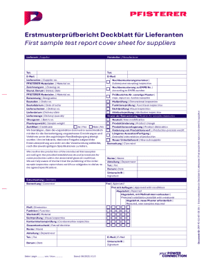First Sample Test Report Cover Sheet for Suppliers