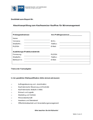 German Office Management Exam Cover Sheet