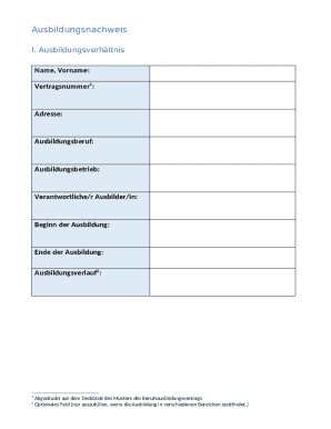 German Apprenticeship Record Form