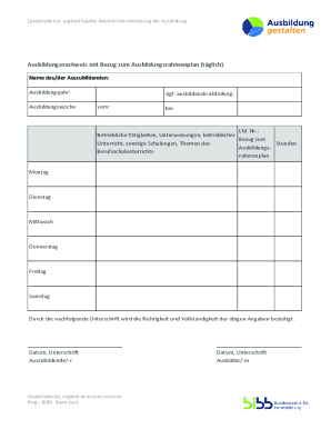 Ausbildungsnachweis Form