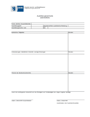 Ausbildungsnachweis Weekly Training Log