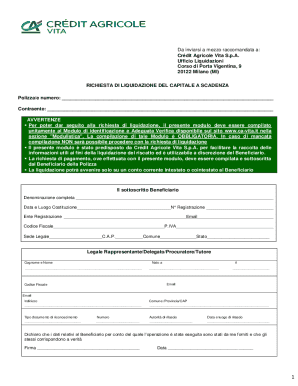 Crédit Agricole Vita S.p.A. Payout Request Form