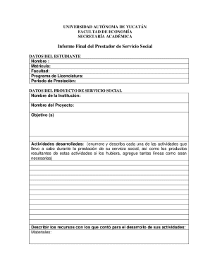 Universidad Autónoma de Yucatán Service Report Form