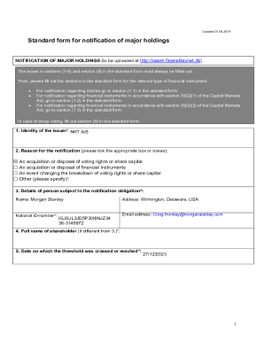Notification of Major Holdings Form