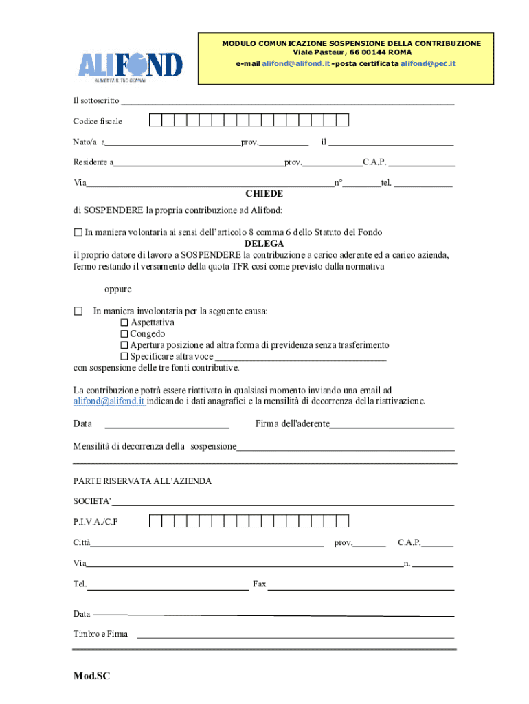 Compila Modulo Modulo Comunicazione Sospensione Contribuzione - Modello compilabile ...