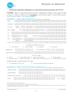 Previp Fondo Pensione Adhesion Form